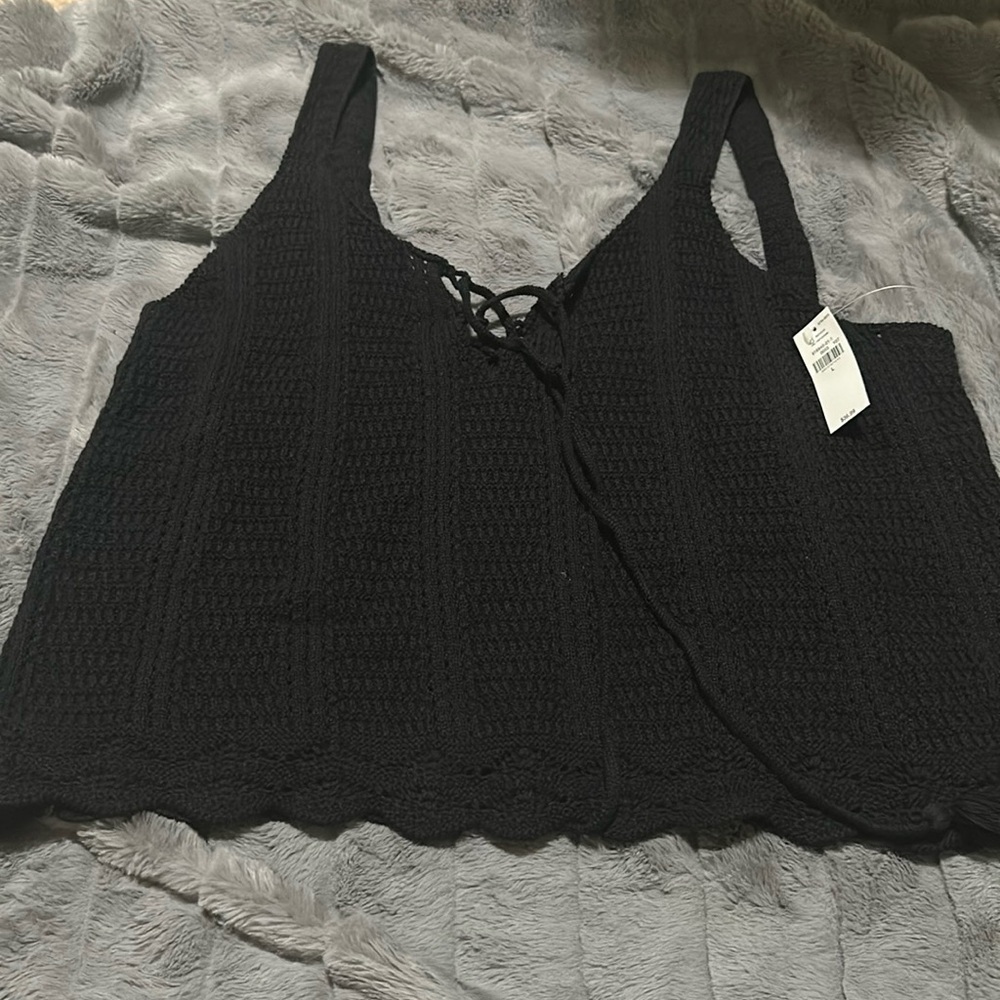 Old Navy Crochet Black Cropped Tank Top Size Large NWT